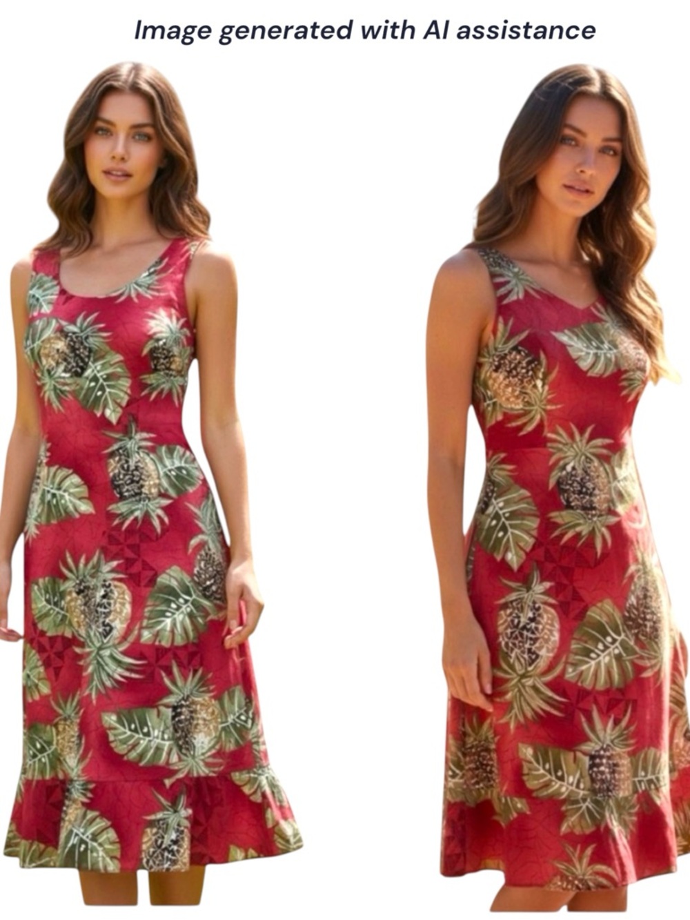 Iolani made in Hawaii S red pineapple dress